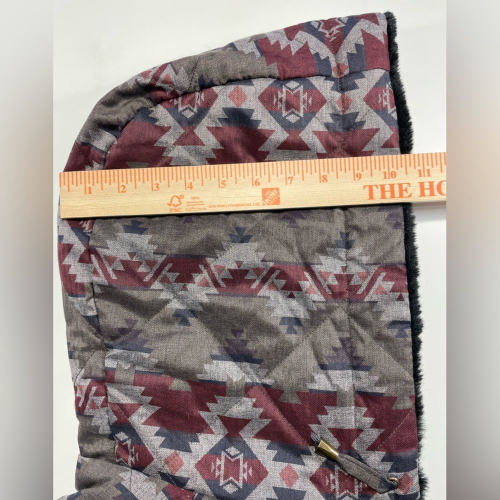 Pendleton Reversible Hooded heavy coat W/S Gray Aztec Print/black fux fur LN - Picture 16 of 16